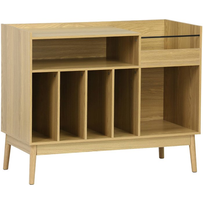 Mueble vinilo vintage con decoración madera, 100cm natural - 100x48x81.5 cm
