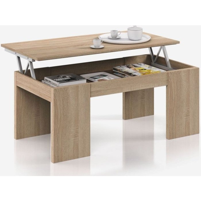 Mesa centro elevable, color roble canadian, medida: 100x50x43 cm