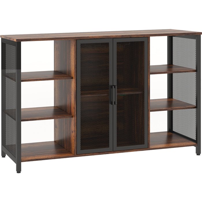 Aparador cocina industrial 120cm botellero 6 estantes soporte copas castaño