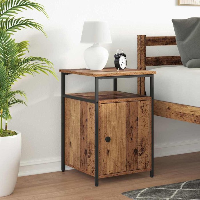 Mesita de noche, madera antigua, madera de ingeniería