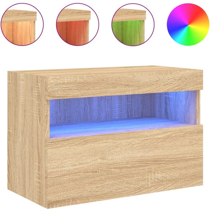 Mueble de tv de pared con iluminación led roble sonoma 60x30x40 cm - comfortxl