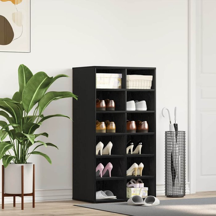 Zapatero de roble negro 54x34x100,5 cm madera de ingeniería