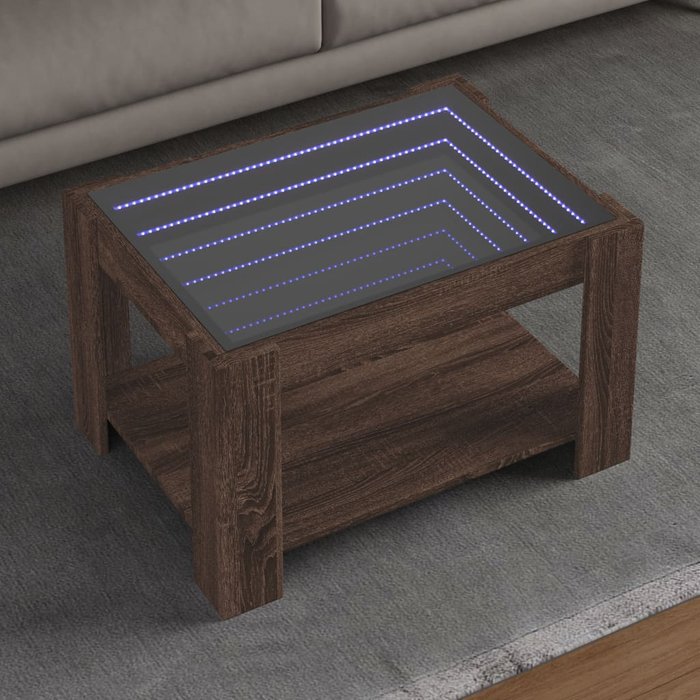 Mesa de centro y led madera ingeniería marrón roble 73x53x45 cm