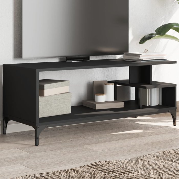 Maison exclusive - mueble de tv madera de ingeniería y acero negro 102x40x41 cm