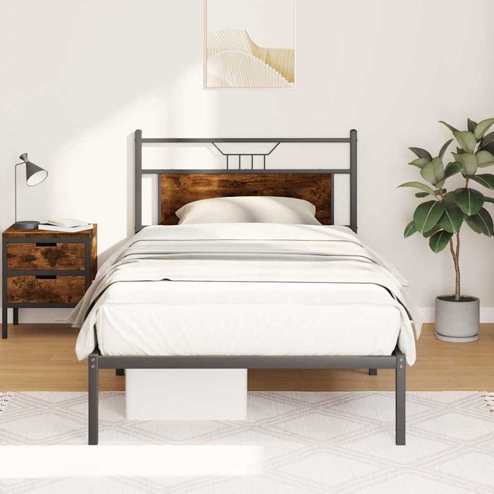 Estructura de cama sin colchón roble ahumado 107x203 cm madera de ingeniería