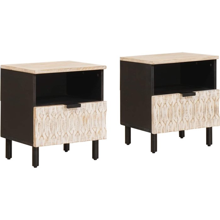 Mesita de noche con cajón, 2 piezas, blanca, 40 x 33 x 46 cm