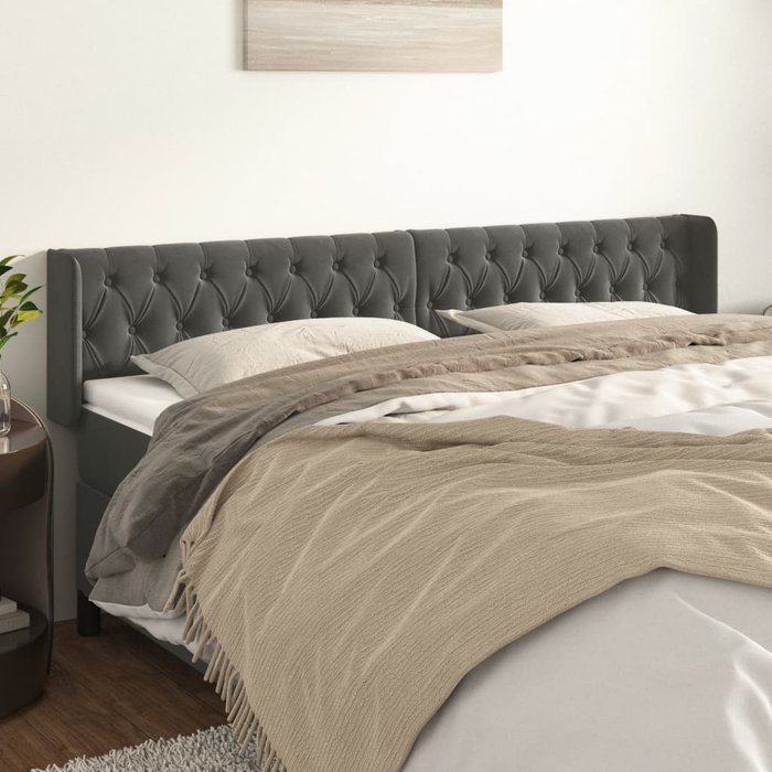 Cabecero de terciopelo gris oscuro 203x16x78/88 cm - comfortxl