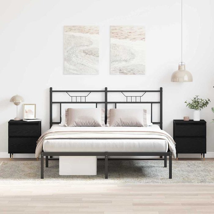 Mesita de noche con cajón, 2 piezas, roble negro, 40 x 35 x 50 cm