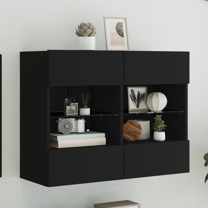 Maison exclusive - mueble de tv de pared con luces led negro 78,5x30x60,5 cm
