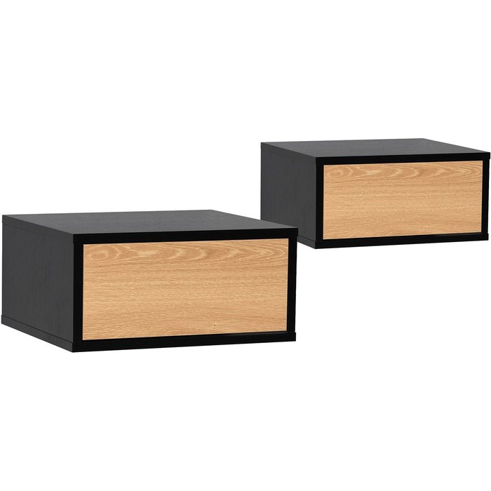 Juego 2 mesitas de noche flotante apolo 1 cajón color negro