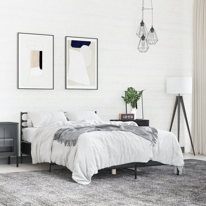 Vidaxl estructura de cama madera de ingeniería y metal negro 140x190cm