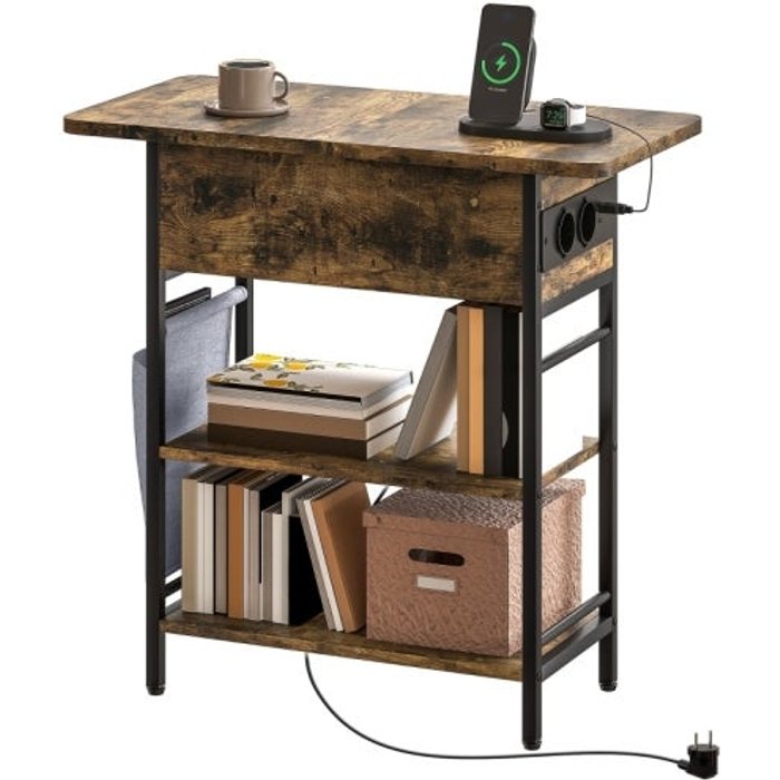 Mesita de noche 60 cm - marrón - puertos usb – comfortxl