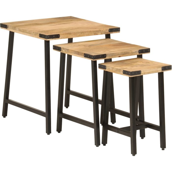 Mesas de centro apilables 3 pzas madera maciza mango y hierro - comfortxl