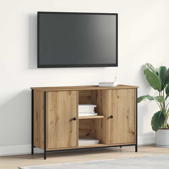 Mueble de tv de roble hecho a mano, 101 x 35 x 65 cm