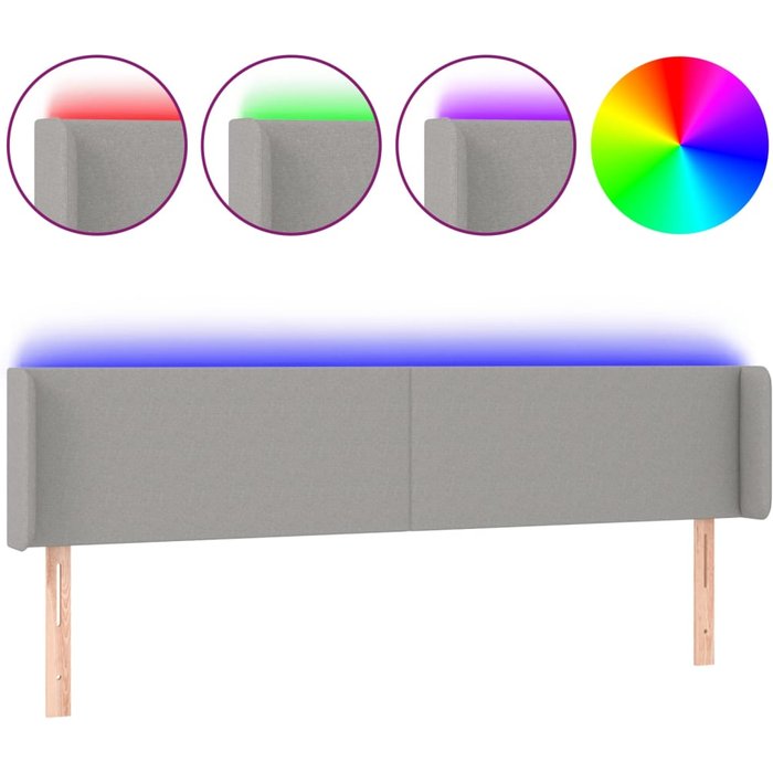 Cabecero cama - mueble cabecero con led de tela gris claro 203x16x78/88 cm