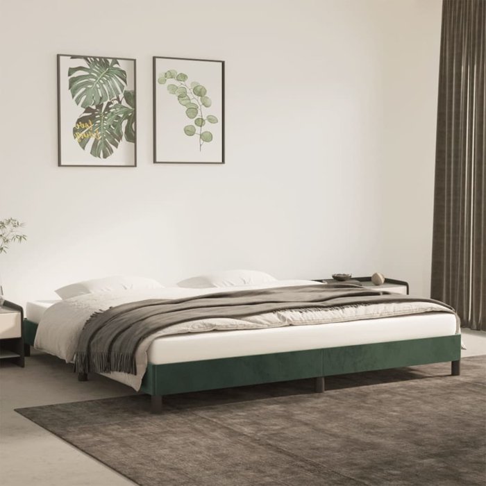 Estructura cama sin colchón terciopelo verde oscuro 200x200 cm