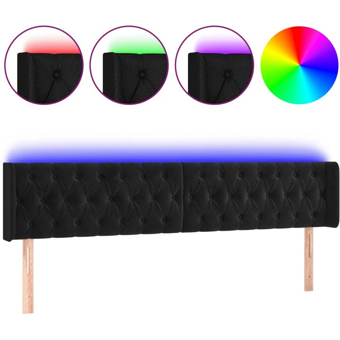 Cabecero cama - mueble cabecero con led de terciopelo negro 183x16x78/88 cm