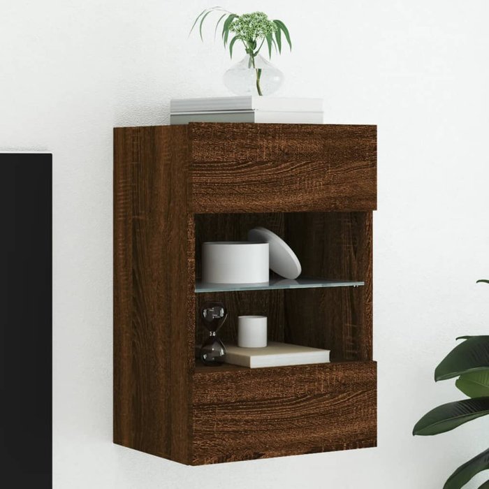 Mueble tv de pared con luces led roble marrón 40x30x60,5 cm