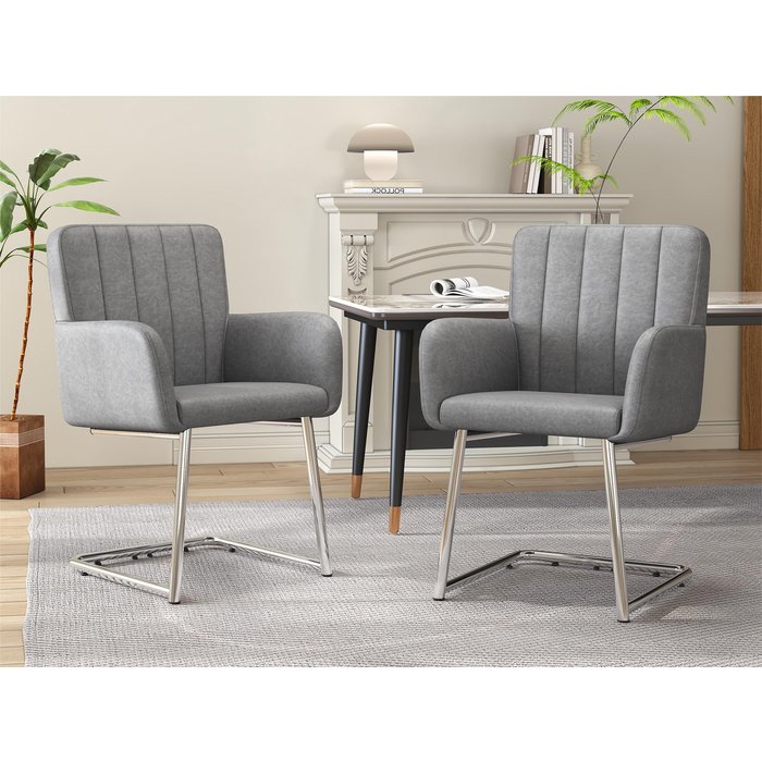 Lote de 2 sillas cantilever tapizadas en polipiel - gris