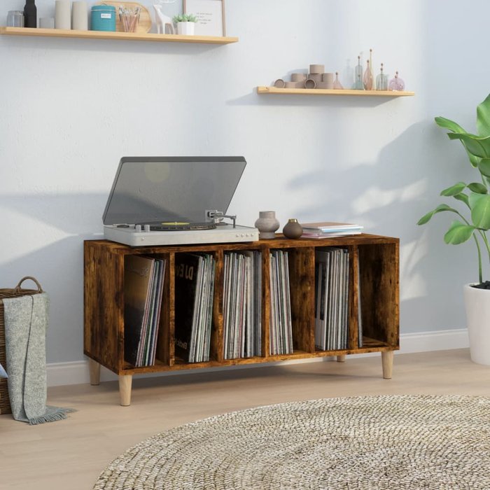 Mueble para discos de roble ahumado 100x38x48 cm de madera contrachapada