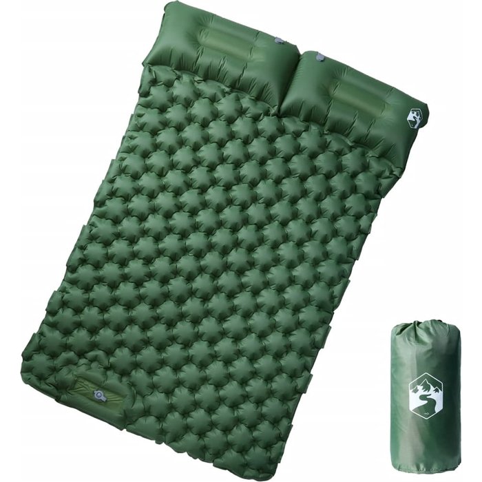 Colchón de camping autoinflable con almohadas 2 personas verde