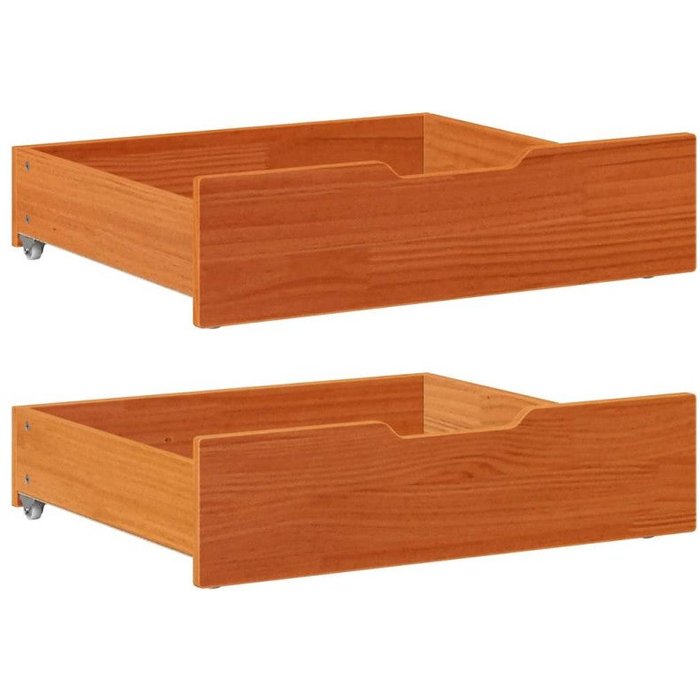 Vidaxl cajones debajo cama 2 uds madera maciza pino marrón 75x55x16 cm
