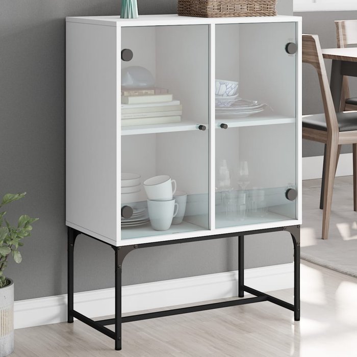 Mueble auxiliar con puertas de cristal blanco de 69x37x100 cm.