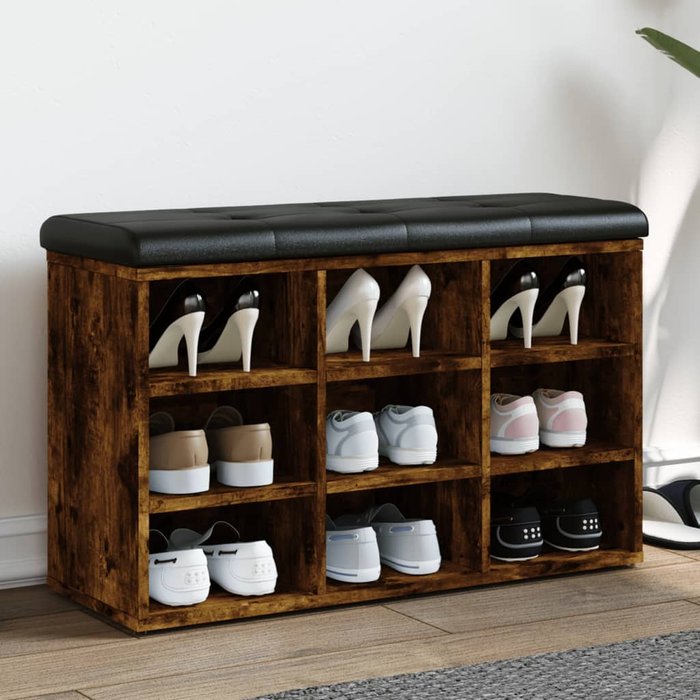 Banco zapatero madera de ingeniería roble ahumado 82x32x50 cm - comfortxl
