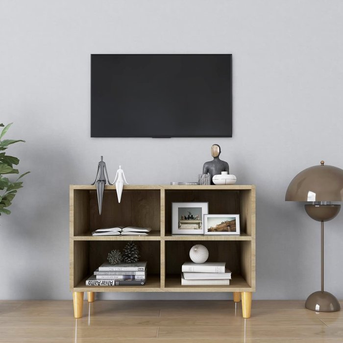 Mueble de tv con patas de madera maciza, roble sonoma, 69,5x30x50 cm