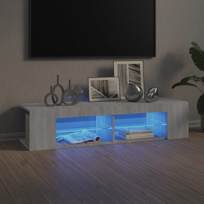 Mueble tv con luces led sonoma gris 135x39x30 cm
