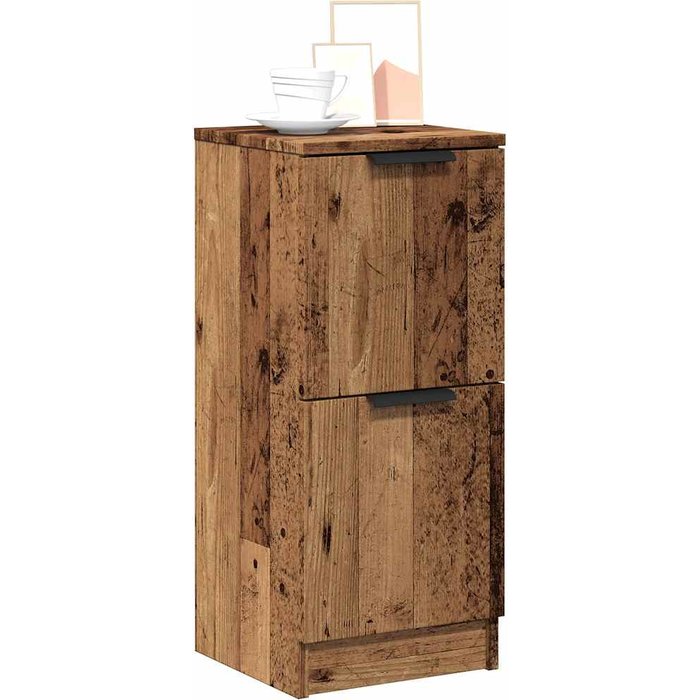 Aparador de 2 piezas en madera envejecida, 30x30x70 cm, madera de ingeniería.