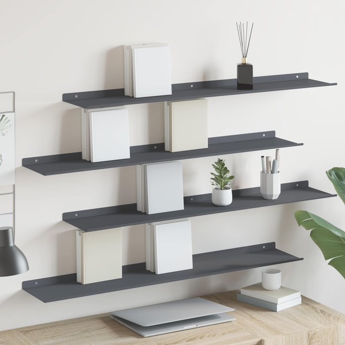 Estante flotante, 4 unidades, antracita, 100 x 18 x 2,5 cm, acero