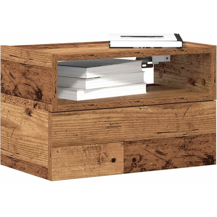 Mesita de noche de pared de madera antigua 45x26x28,5 cm