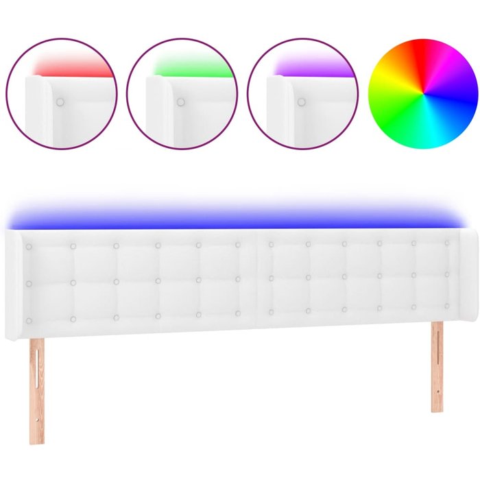 Cabecero cama - mueble cabecero con led cuero sintético blanco 163x16x78/88 cm