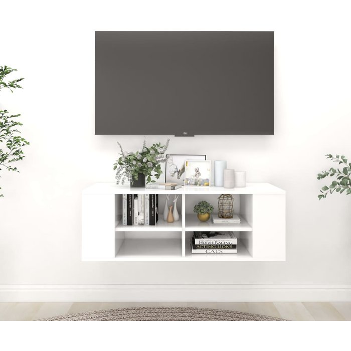 Mueble de tv de pared blanco, 102x35x35 cm, madera de ingeniería