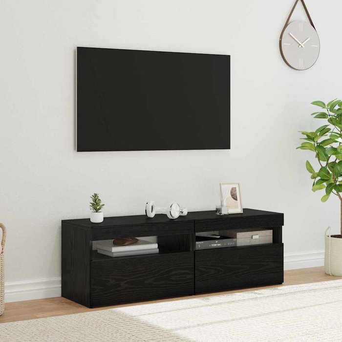 Mueble de tv de 2 piezas, roble negro, 60 x 35 x 40 cm, madera de ingeniería