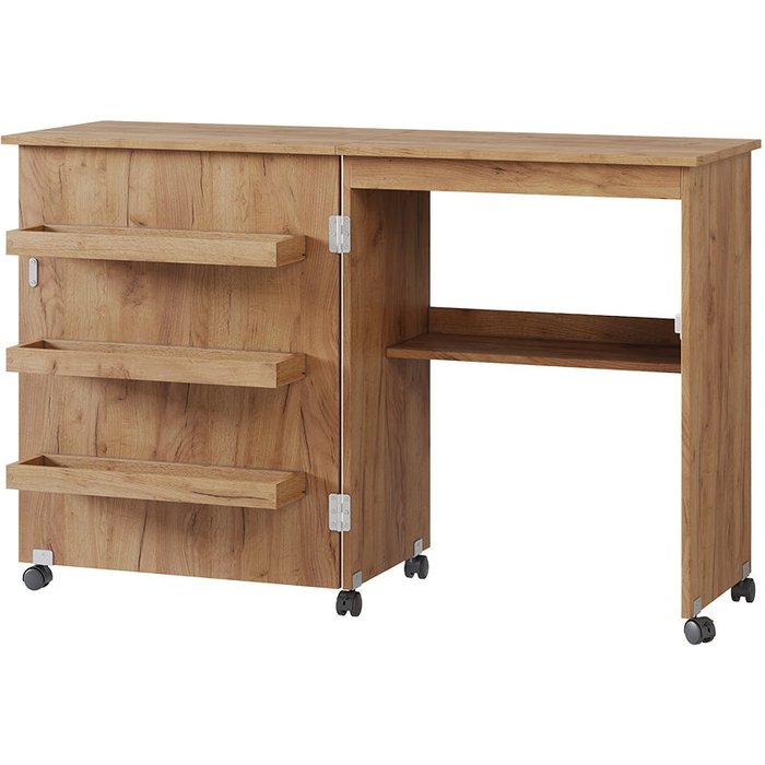 Vicco mesa de costura carmen, roble, 118 x 77.5 cm con 3 estantes