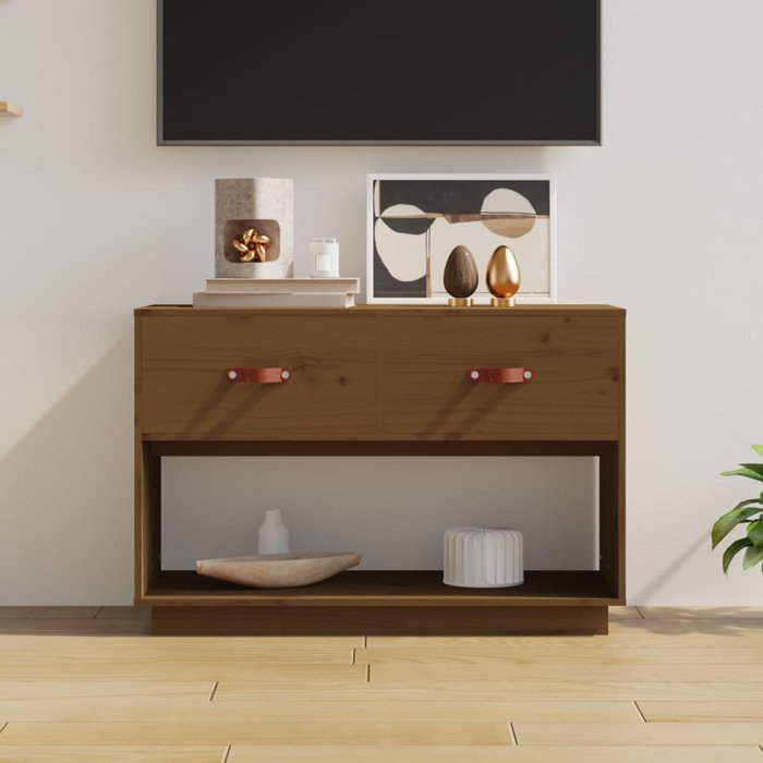 Mueble de tv marrón miel, 90x40x60 cm, madera maciza de pino