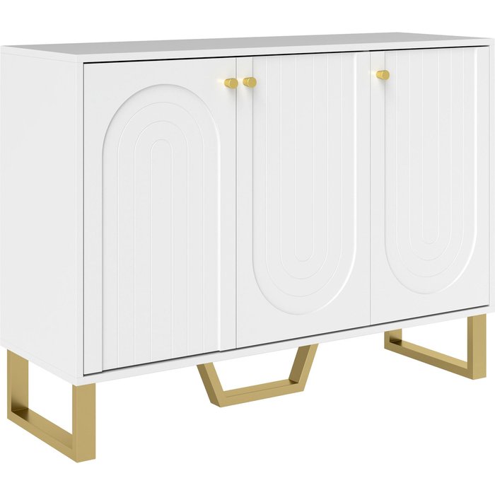 Aparador para salón homcom mdf, acero blanco 106.5x35x77.5 cm 83b-282v81wt