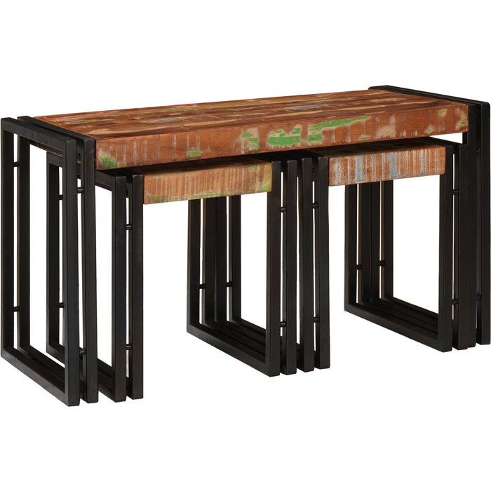 Mesa nido 3 pcs marrón y negro madera maciza reciclada y metal vidaxl