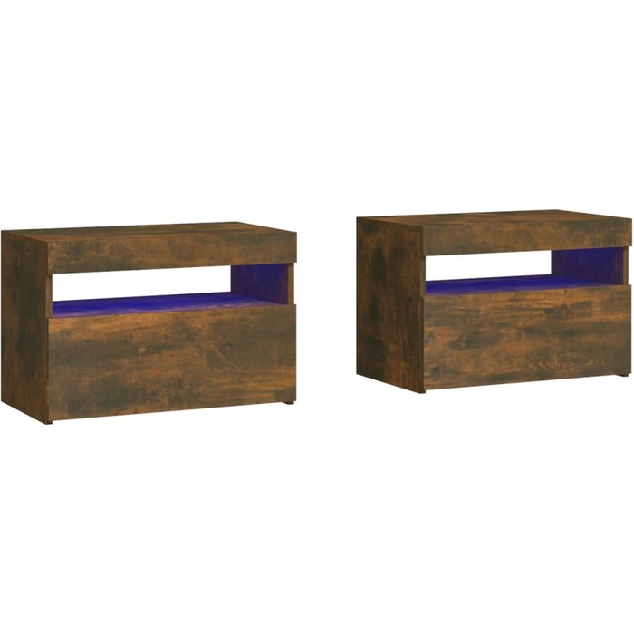 Mesitas de noche con luces led 2 uds roble ahumado 60x35x40 cm - comfortxl