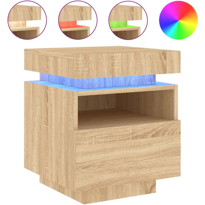 Mesita de noche con luces led roble sonoma 40x39x48,5 cm - comfortxl
