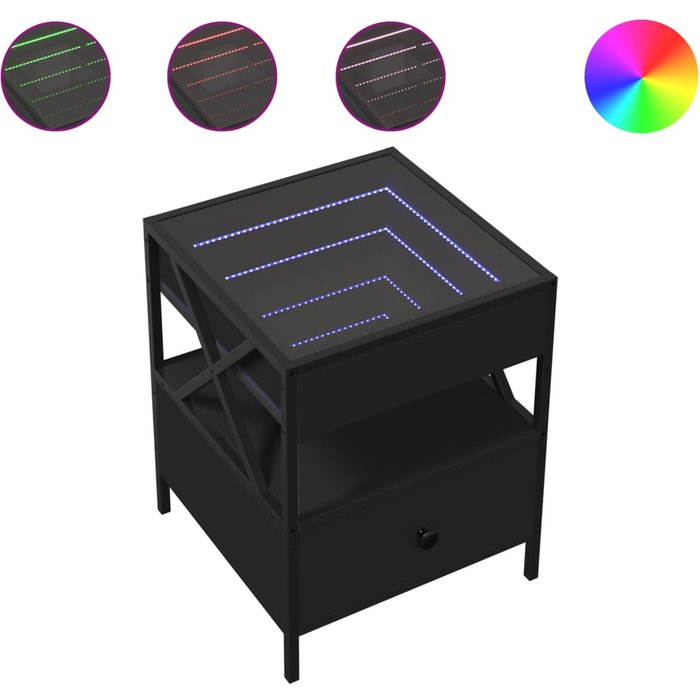 Mesita de noche,mesilla de noche con infinity led negra 40x40x51 cm cfw277730