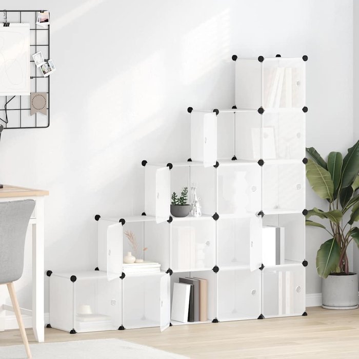 Organizador de almacenamiento cúbico con 15 cubos y puertas de pp transparentes.