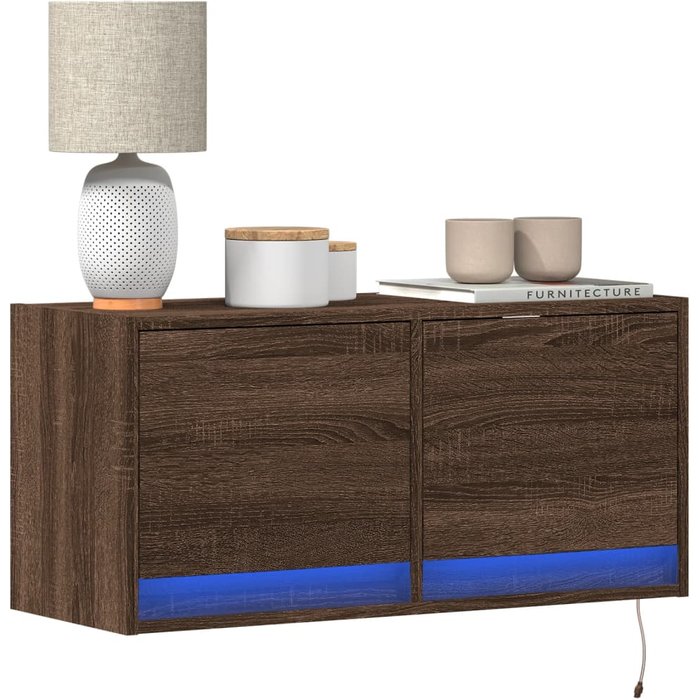 Mueble tv de pared con luces led roble marrón 80x31x35 cm