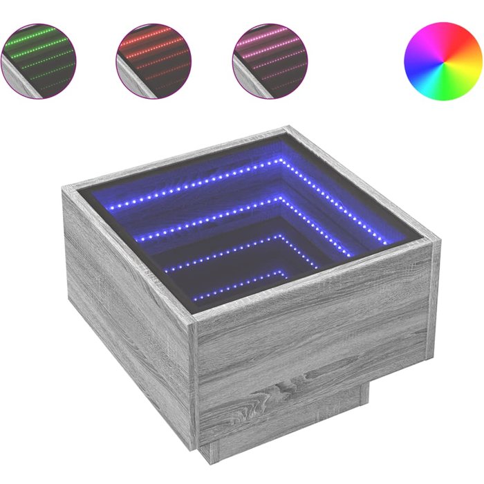 Mesa auxiliar con led madera ingeniería gris sonoma 40x40x30cm - comfortxl