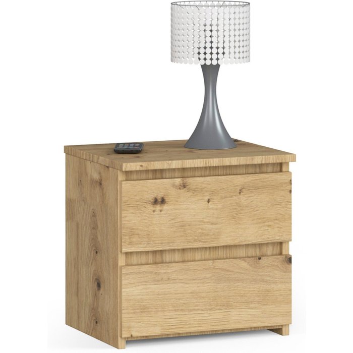 Mesita de noche: 2 cajones, roble artesanal, 40 x 40 x 35 cm