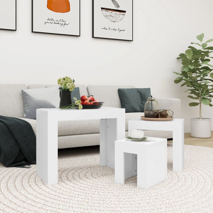 Mesas de centro nido 3 piezas aglomerado blanco