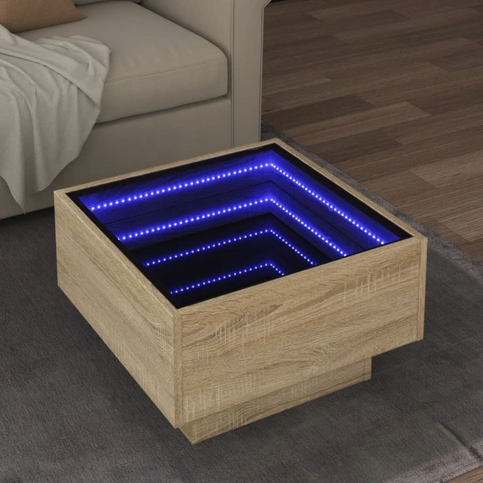 Mesa de centro y led madera ingeniería roble sonoma 50x50x30 cm