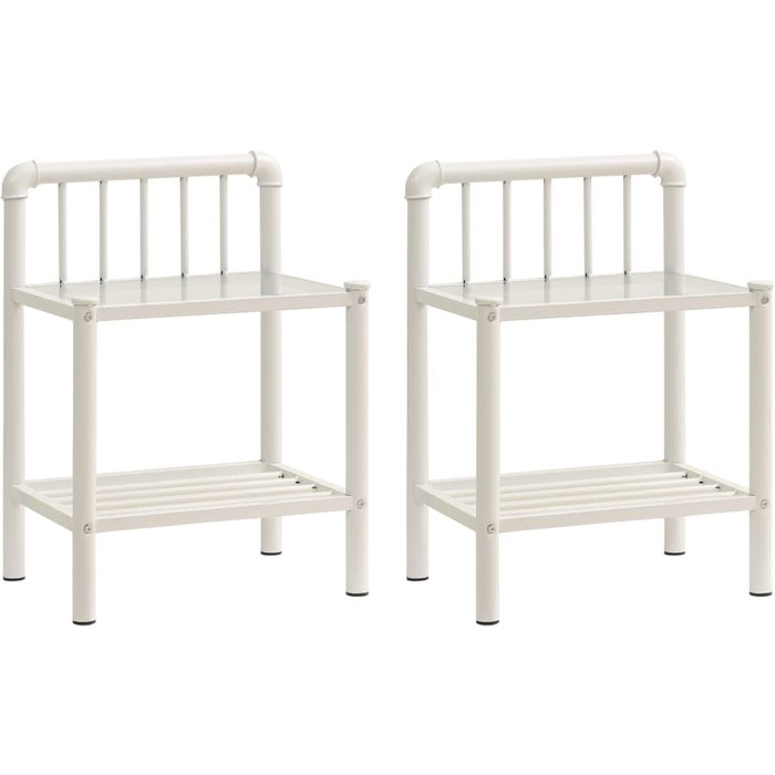 Mesitas de noche 2 piezas blanco y transparente metal y vidrio